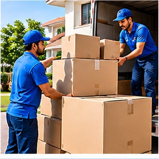 Packers and movers carrying boxes